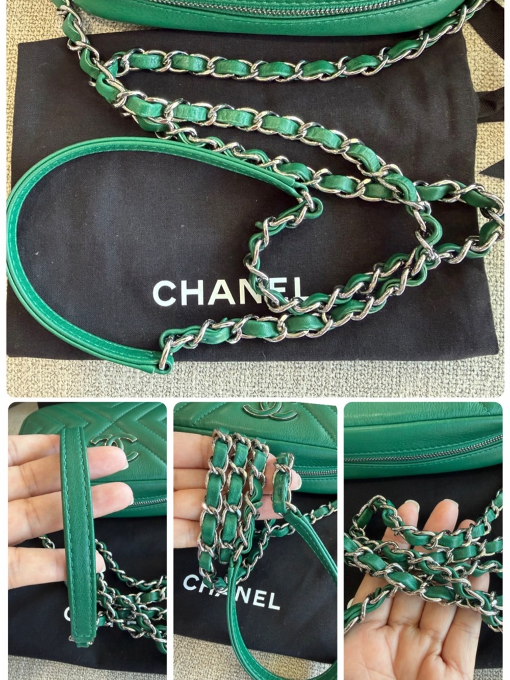 CHANEL Emerald Green Quilted Chevron Leather Crossbody Camera Bag with Tassel - Picture 14 of 15